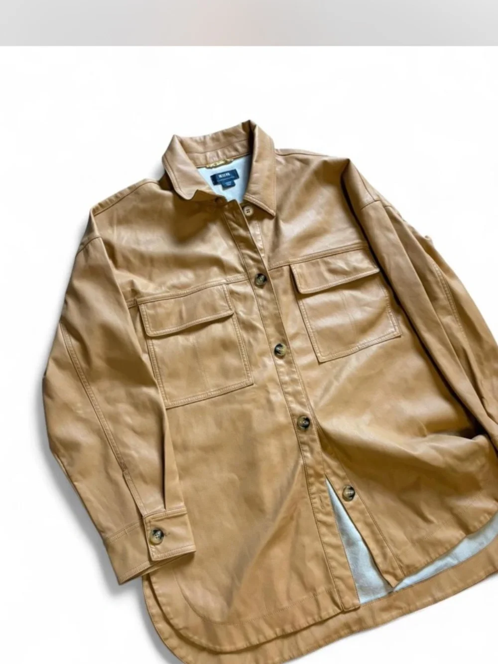 Maeve by Anthropologie Faux Leather Camel Shacket – Size Large - Picture 3 of 6